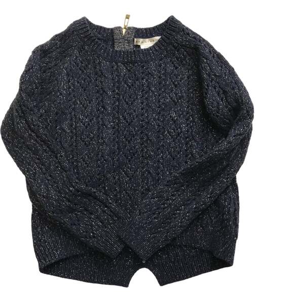 Max Studio Cable Knit Sweater Hi-Low Crew Neck Long Sleeve Navy Girls Size S 7-8 - Picture 1 of 7